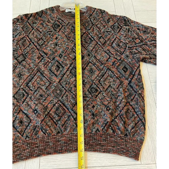 Pronto-Uomo Firenxe men's /unisex XL geometric print‎ rust, blue & black sweater - Picture 5 of 7